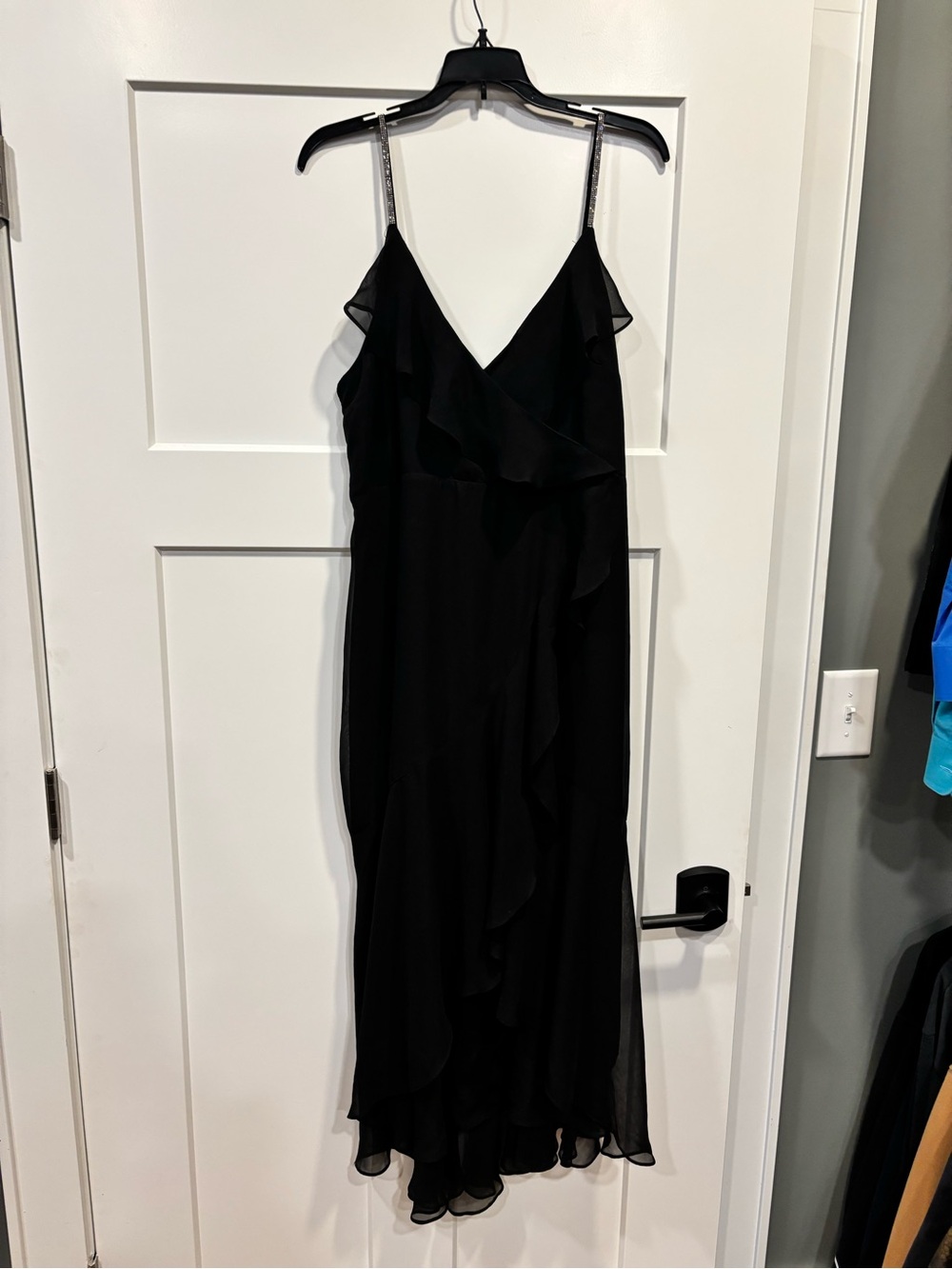 Express Size Large Black W/ Rhinestone Straps, Asymmetrical Maxi Dress Black